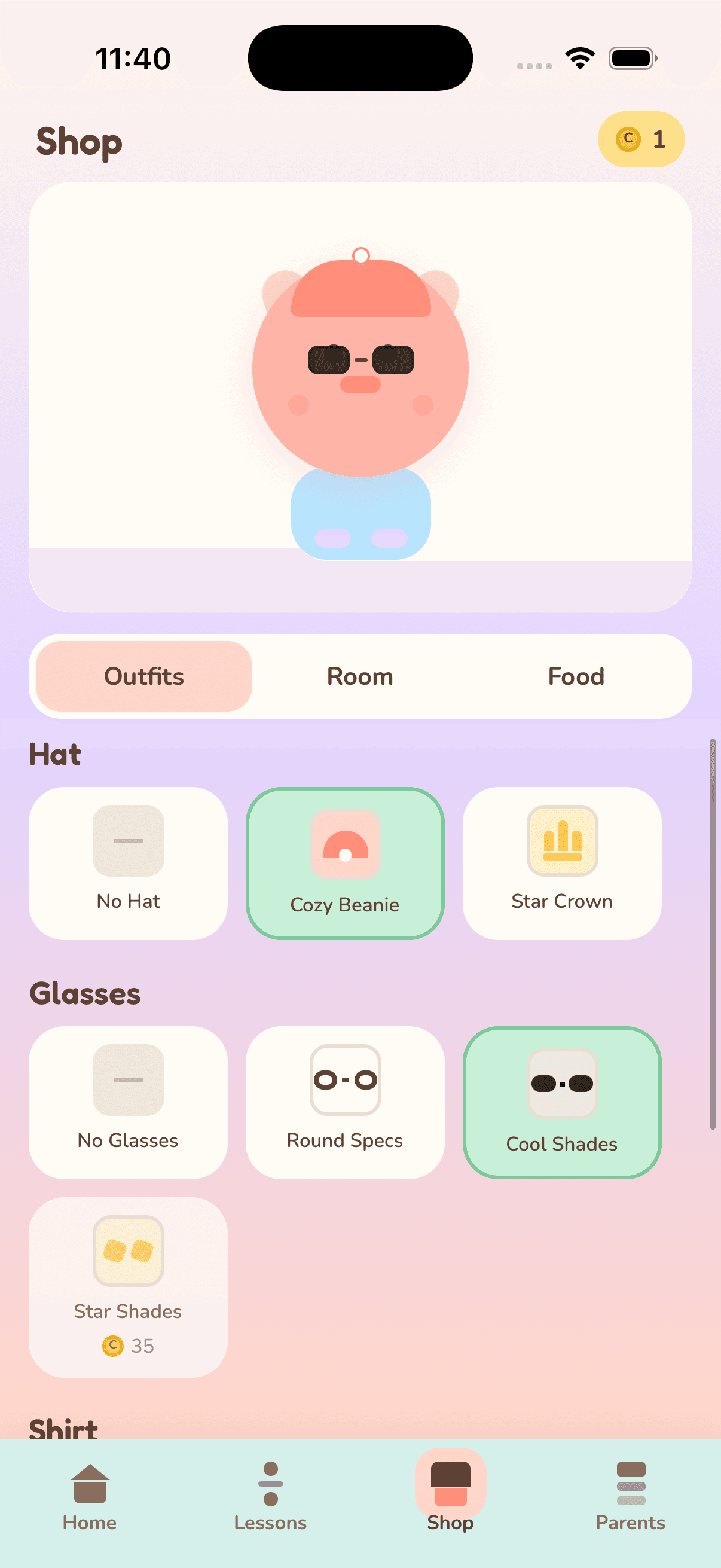 Cori shop with outfits hats and glasses